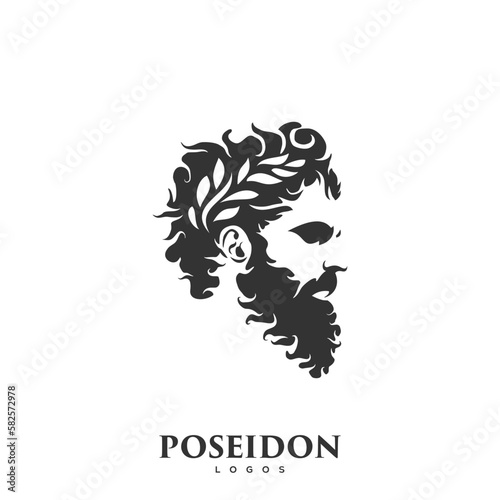 Poseidon nepture god logo icon, tritont trident crown logo icon vector template