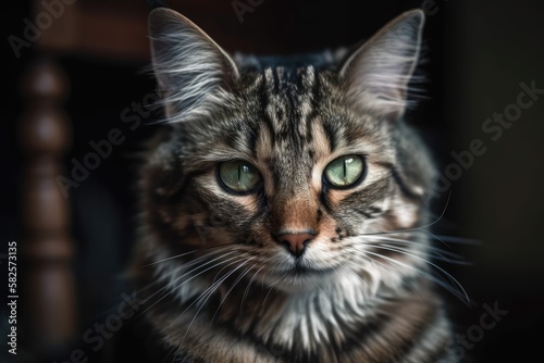 Picture of a lovely young domestic cat. Generative AI © AkuAku