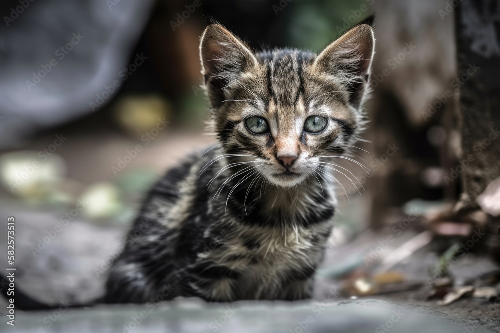 frightening street kitten. Generative AI