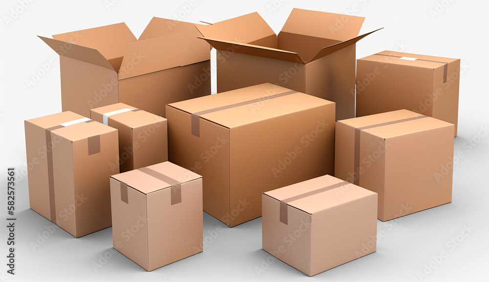 Fototapeta premium Cardboard packaging boxes on a white background. Generative AI