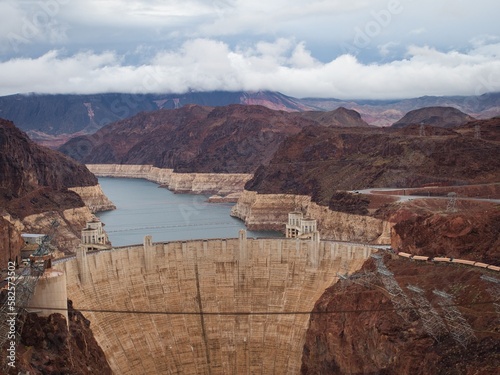 Ariel View of Hoover Dam from US Highway 93 Bridge