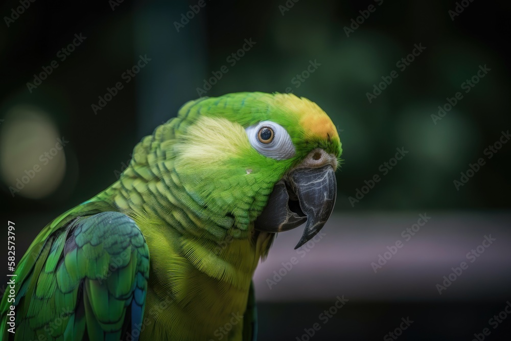 Fototapeta premium Thailand Zoo has a green parrot. Generative AI