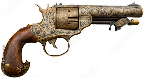 Vintage ornate revolver. AI generated illustration. photo