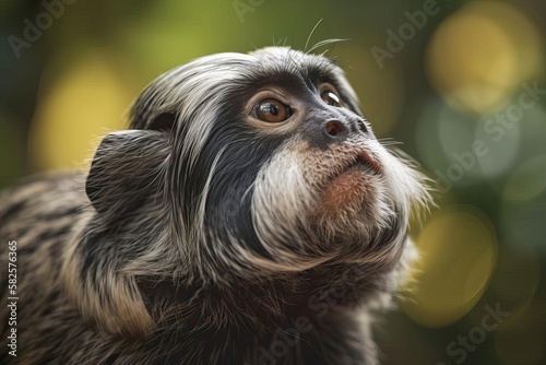 Whimsical Emperor Tamarin Exploring the Amazon Rainforest, created with Generative AI technology photo