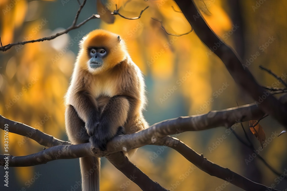 Fototapeta premium Captivating Golden Snub-Nosed Monkey, created with Generative AI technology