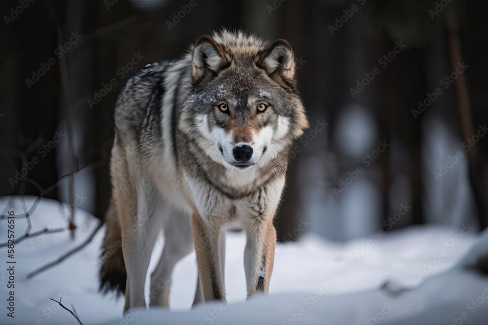 Fototapeta premium Intense Grey Wolf, created with Generative AI technology