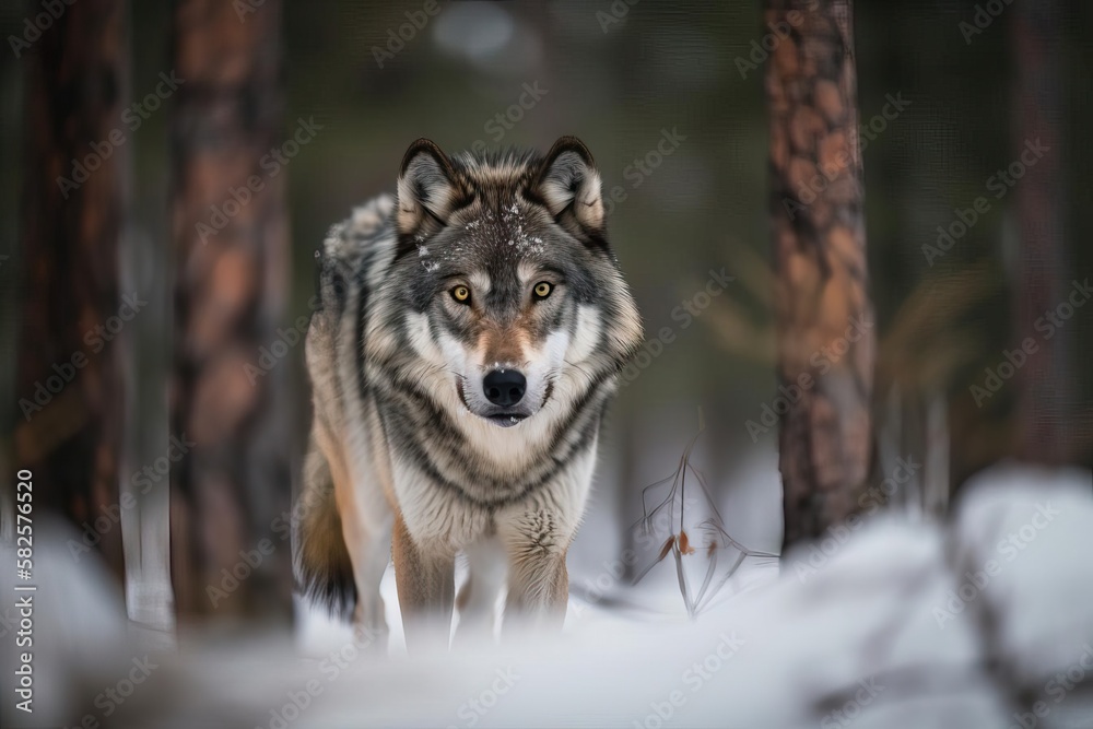 Obraz premium Intense Grey Wolf, created with Generative AI technology