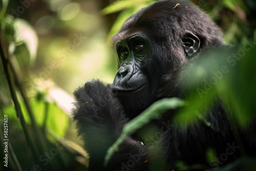 Majestic Silverback Gorilla Surveying its Domain in the African Rainforest, created with Generative AI technology © Seidl AI Agency