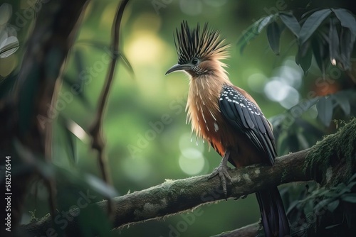Unusual Hoatzin Bird in the Amazon Basin, created with Generative AI technology