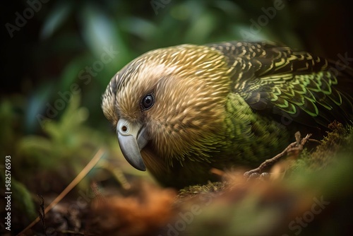 Endearing Kakapo Strutting Through the New Zealand Forest, created with Generative AI technology