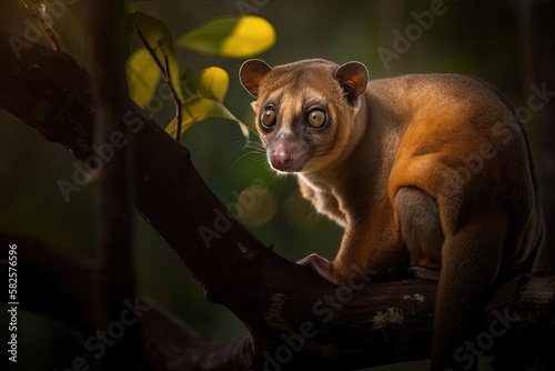 Adorable Kinkajou in the Tropical Rainforest, created with Generative AI technology