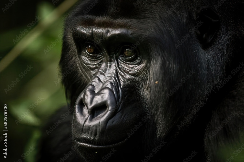 Gentle Mountain Gorilla Amid the Lush Forests of Central Africa, created with Generative AI technology