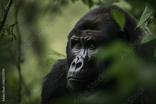 Gentle Mountain Gorilla Amid the Lush Forests of Central Africa, created with Generative AI technology © Seidl AI Agency