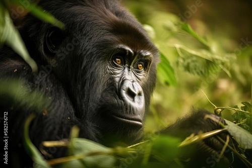 Gentle Mountain Gorilla Amid the Lush Forests of Central Africa, created with Generative AI technology © Seidl AI Agency