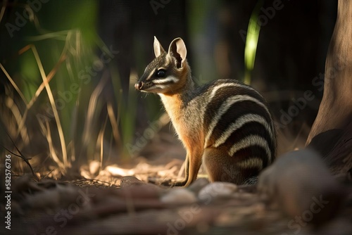 Adorable Numbat in the Australian Bush, created with Generative AI technology photo