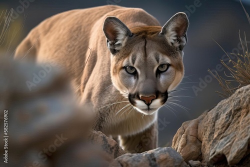 Stealthy Puma in the American Wilderness, created with Generative AI technology