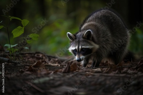 Curious Raccoon Investigating its North American Habitat, created with Generative AI technology © Seidl AI Agency