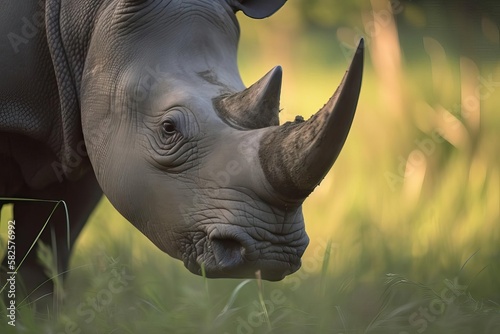 Mighty Rhinoceros Grazing on the African Savannah  created with Generative AI technology