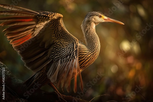 Enigmatic Sunbittern in the Central American Rainforest, created with Generative AI technology photo