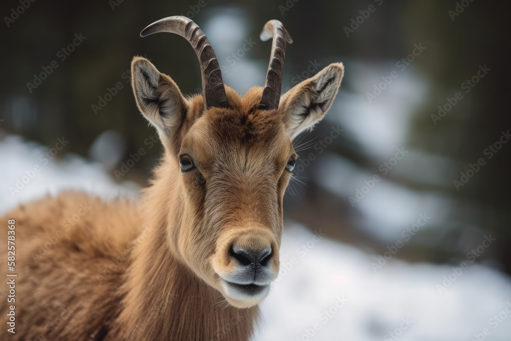 Portrait of a young ibex during the winter season. Generative AI Portrait of a young ibex during the winter season. Generative AI