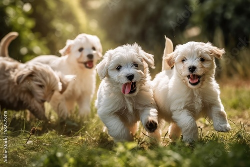 Joyful puppies playing privately. Generative AI