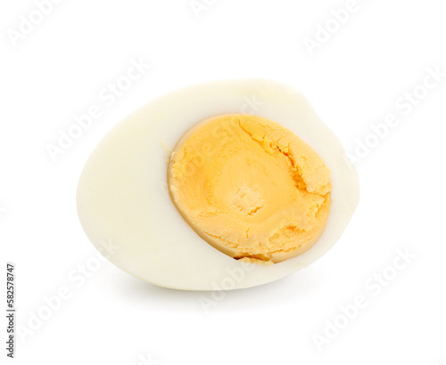 Half of delicious boiled egg isolated on white background