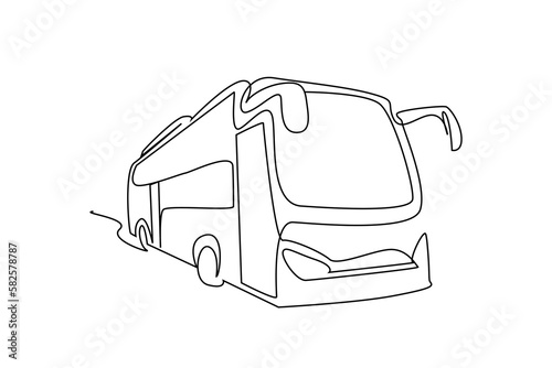 passenger modern bus goes on the road line art © Ali