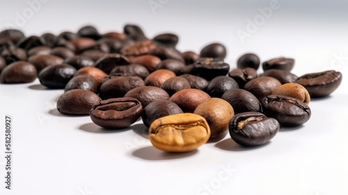 Aromatic roasted coffee beans close-up shot