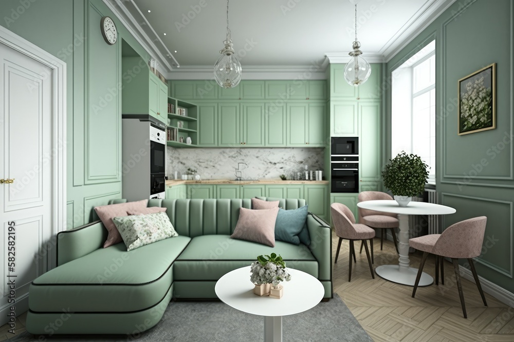 Fototapeta premium Modern scandinavian living room interior - 3d render Generative AI