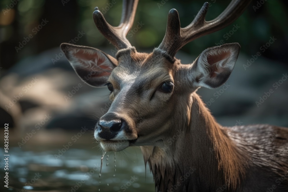 Obraz premium high altitude reindeer with large horns. Generative AI