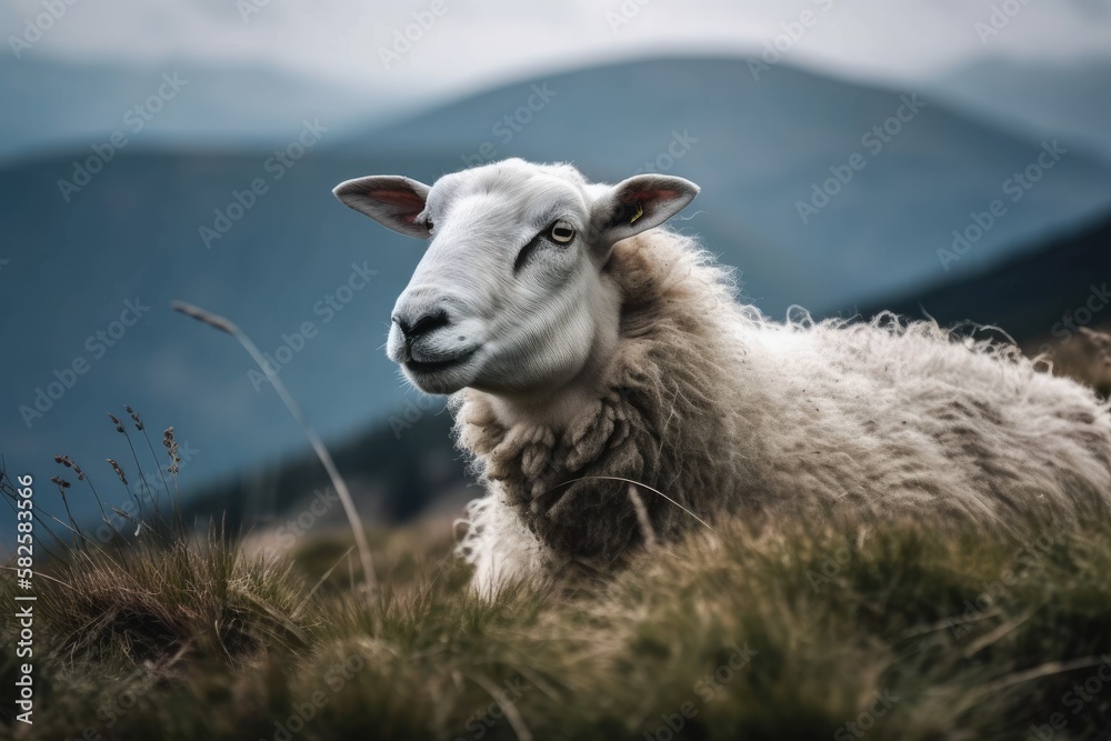 Obraz premium Mountainous sheep. Generative AI