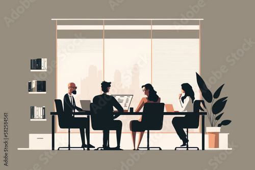 Meeting of employees in the company. Cartoon. flat style