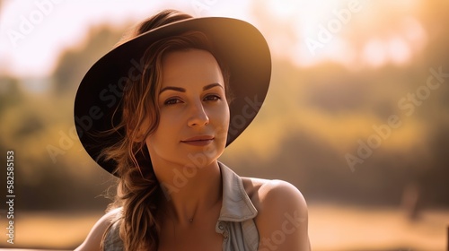 Portrait of a beautiful young woman on a farm - western style
