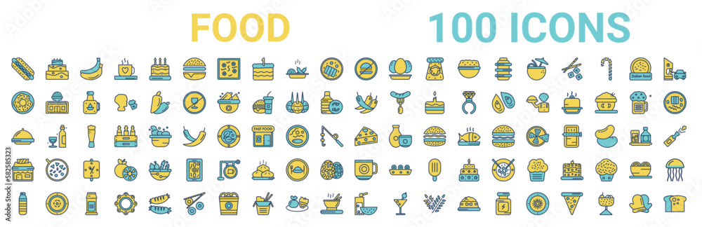colorful set of food line icons. colored glyph vector icons such as cake with one candle,chote donut,hot chilli pepper,covered food tray,cheese wedge,candy shop,warm black mug,slice of melon and