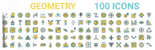 colorful set of geometry line icons. colored glyph vector icons such as save,dodecahedron,dimensions,change,octagon,flow,octahedron,properties. vector illustration