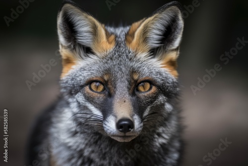Cross Fox with large, lovely eyes. Generative AI
