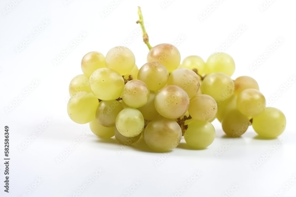 Vine of fresh green Muscat grapes, isolate on white background. Sprig of organic natural food. AI generated. Vine of fresh green Muscat grapes, isolate on white background. Sprig of organic natural food. AI generated.