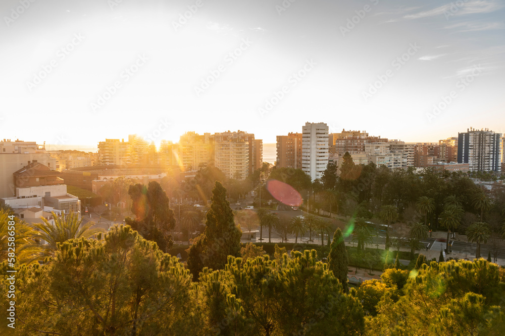 View of Malaga by sunrise in Andalusia, spain