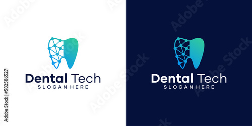 Dental tech logo design template with geometric line abstract dental logo graphic design vector illustration. Symbol, icon, creative.