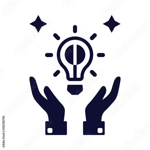 bulb, light bulb, idea, brain, hand, creative idea on hand icon