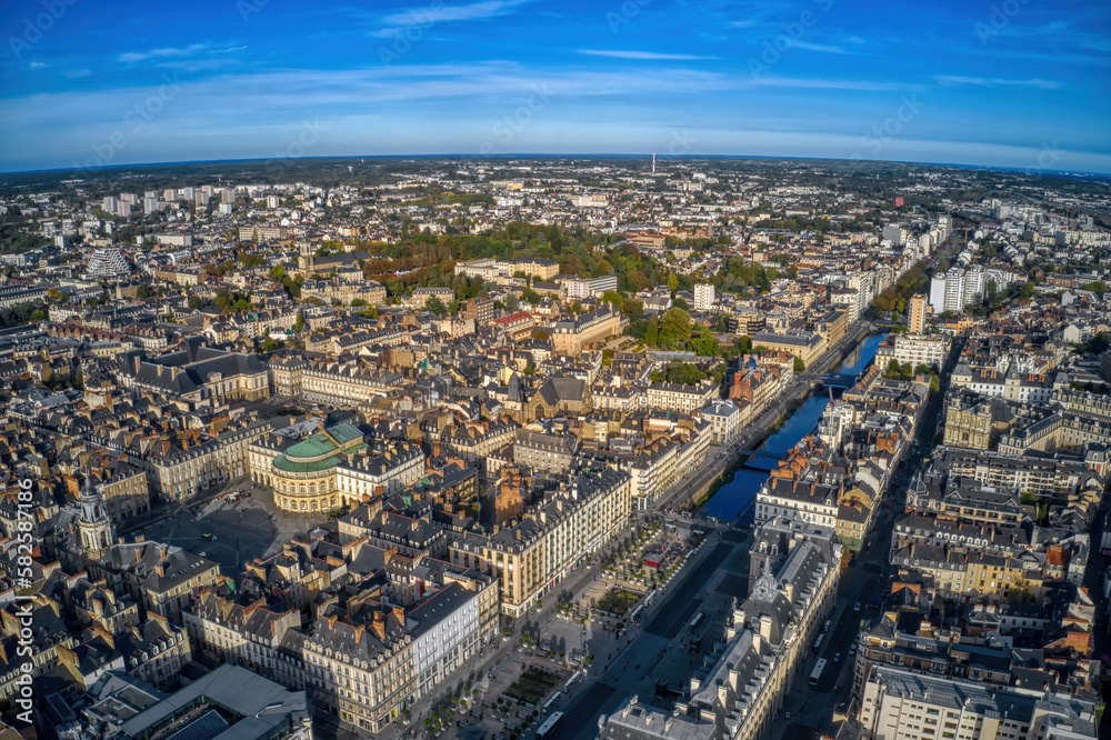 Aerial View of the French City of Rennes, Brittany