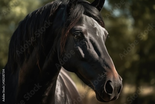 a picture of a dark horse. Generative AI