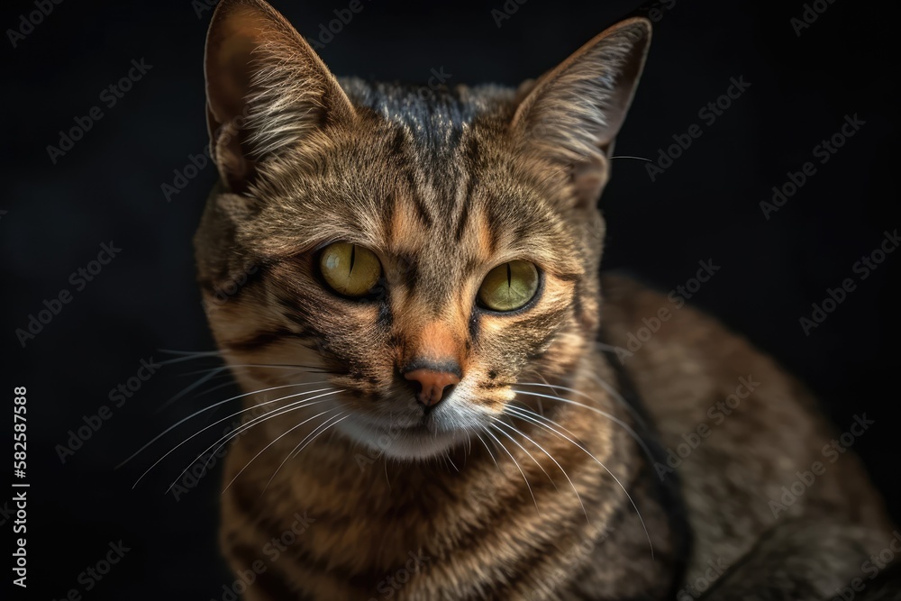 Beautiful crossbreed Abessin cat in a portrait. Generative AI