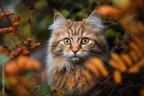 Scottish straight kitten cat, loose fluffy, animal munchkin. Generative AI