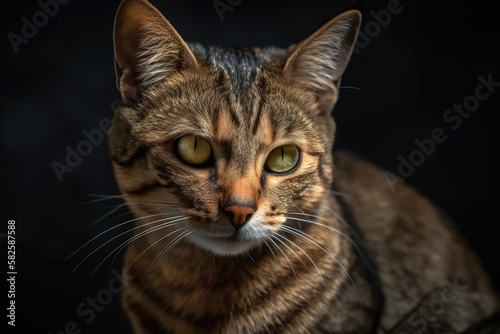 Beautiful crossbreed Abessin cat in a portrait. Generative AI