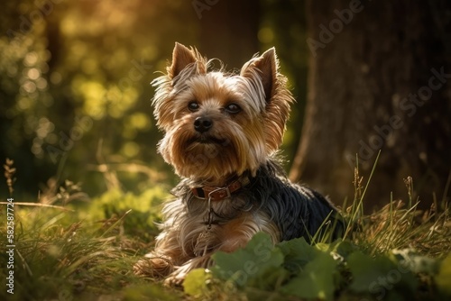 An image of a Yorkshire Terrier in the sun. Generative AI
