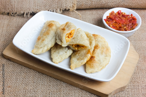 Cireng Mercon filled with spicy chicken meat, a typical food from Bandung. photo