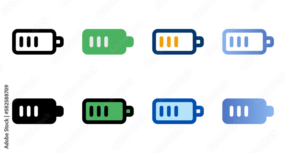 Battery icons in different style. Battery icons. Different style icons set. Vector illustration
