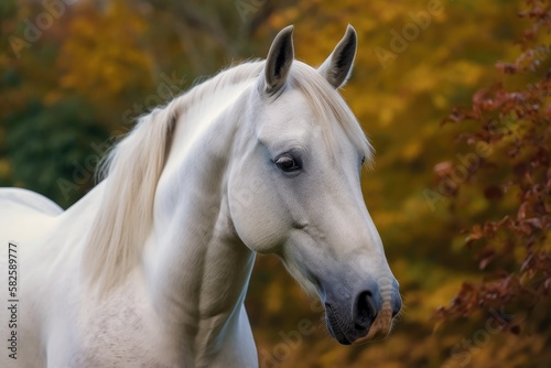 A photograph of a white horse. Generative AI