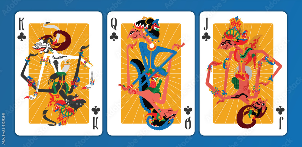 creative design playing cards with indonesian culture wayang illustration